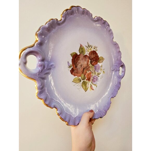 3 For 55 👍🫶 Vintage Ornate Gold Leaf Rimmed Porcelain Platter | 1950s - Picture 6 of 10